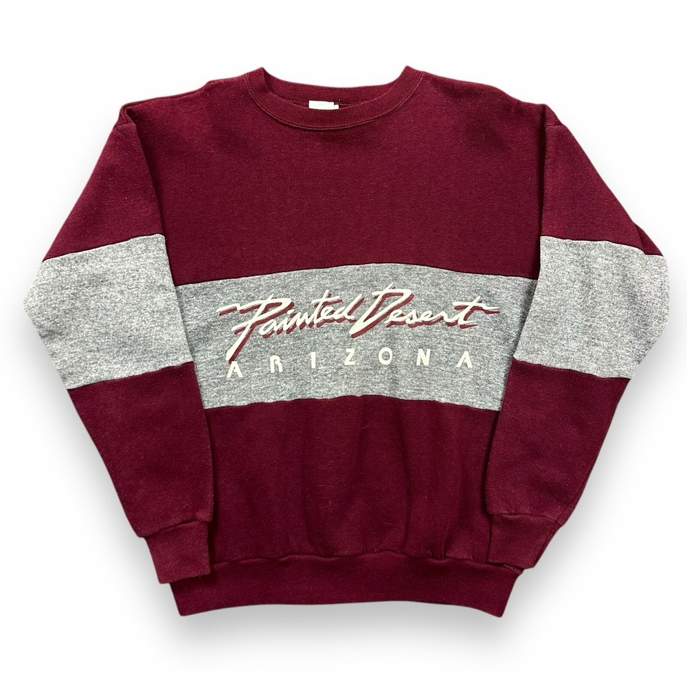 Vintage Painted Desert Arizona Sweatshirt Striped Maroon Pullover Size Large USA
